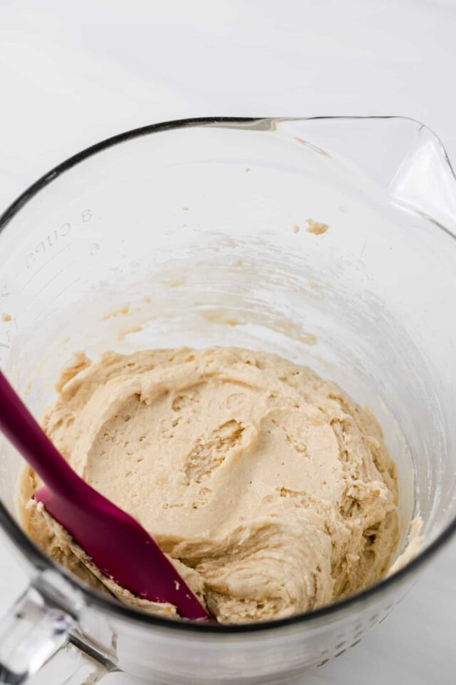 Banana bread cookie batter in a mixing bowl