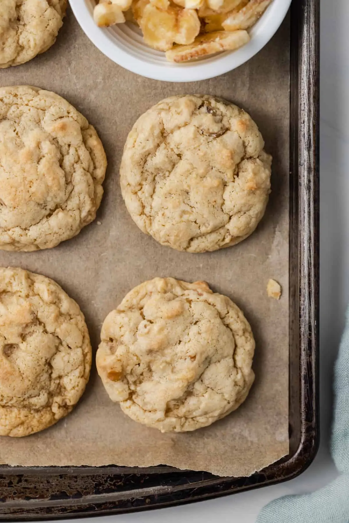 Close-up of 4 banana bread cookies