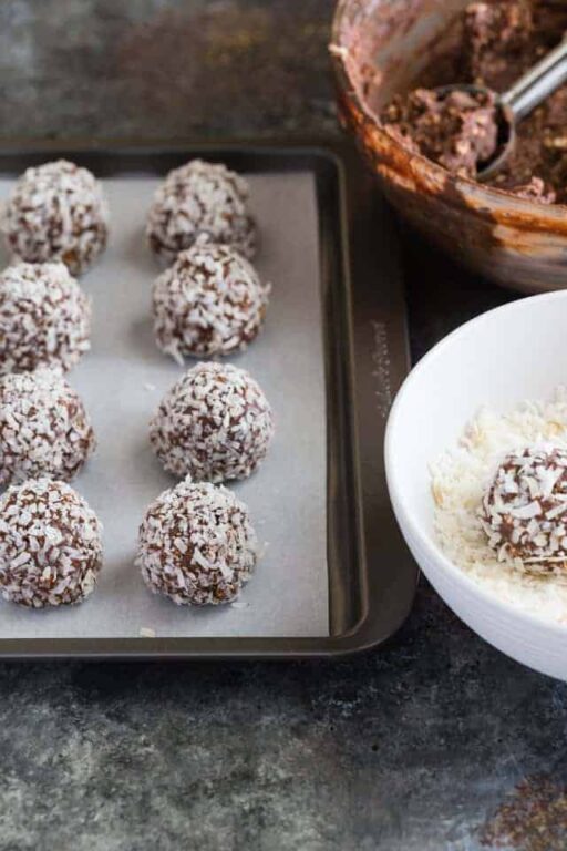 Chocolate Peanut Butter Oatmeal Balls with Coconut Baked by an Introvert