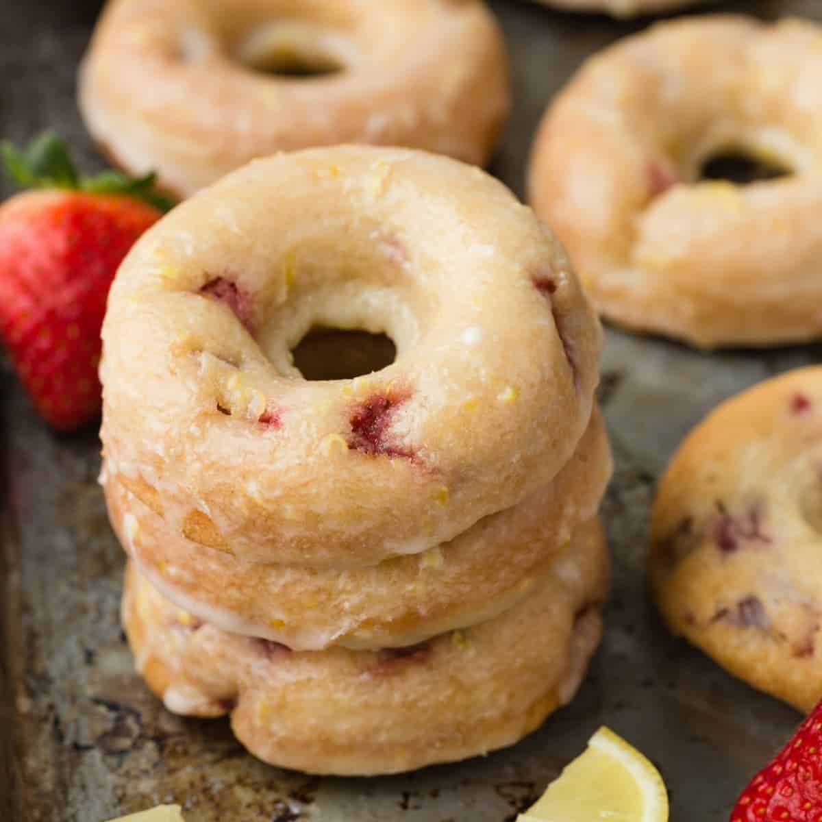 Strawberry Donuts with Lemon Glaze
