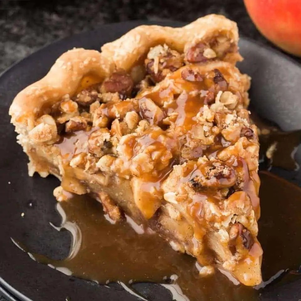 Caramel Apple Pecan Streusel Pie