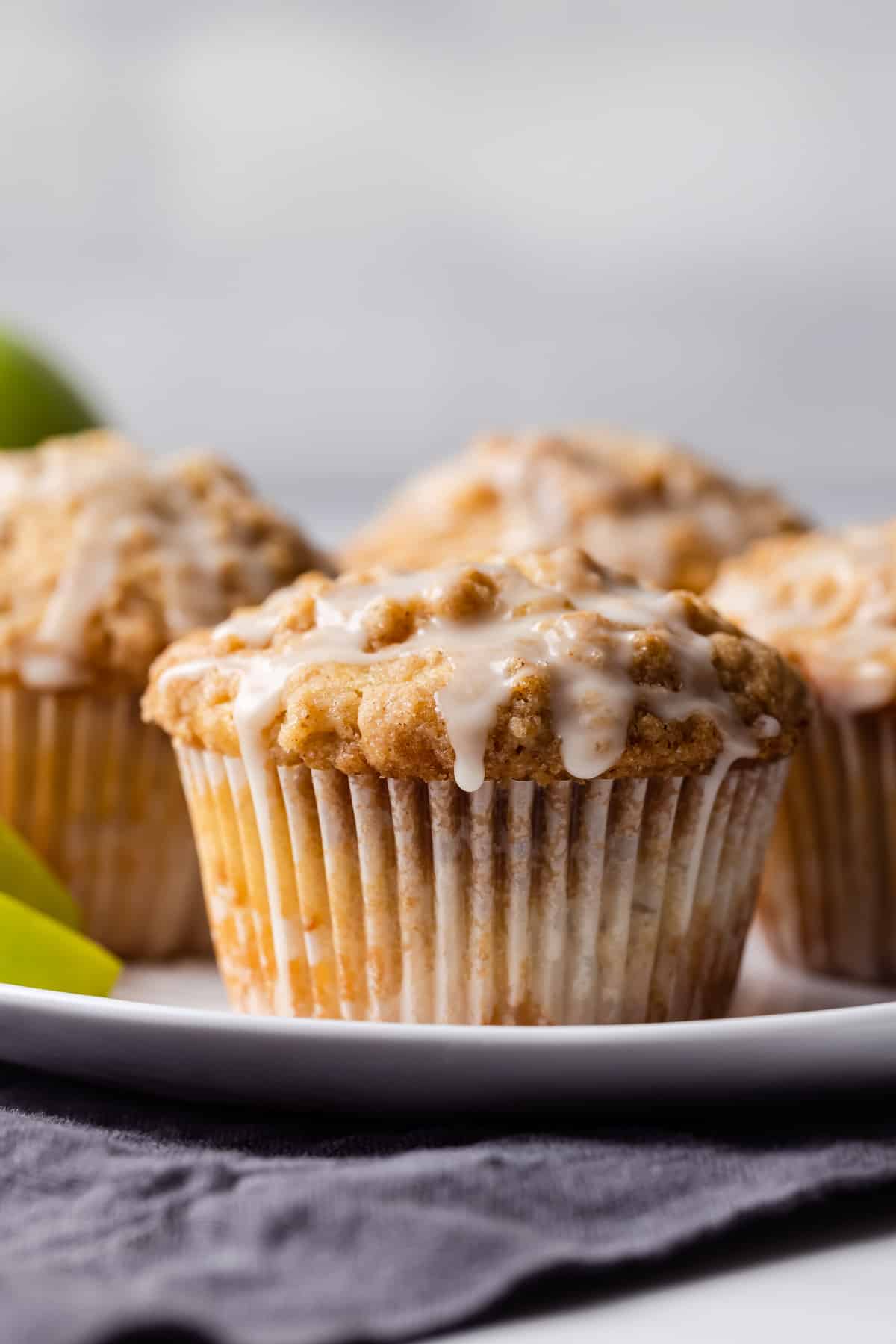 Apple streusel muffins on a plate