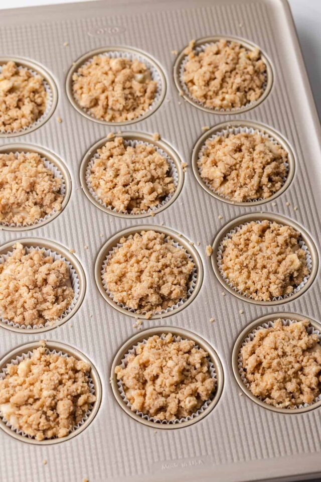 Apple streusel muffins ready to be baked