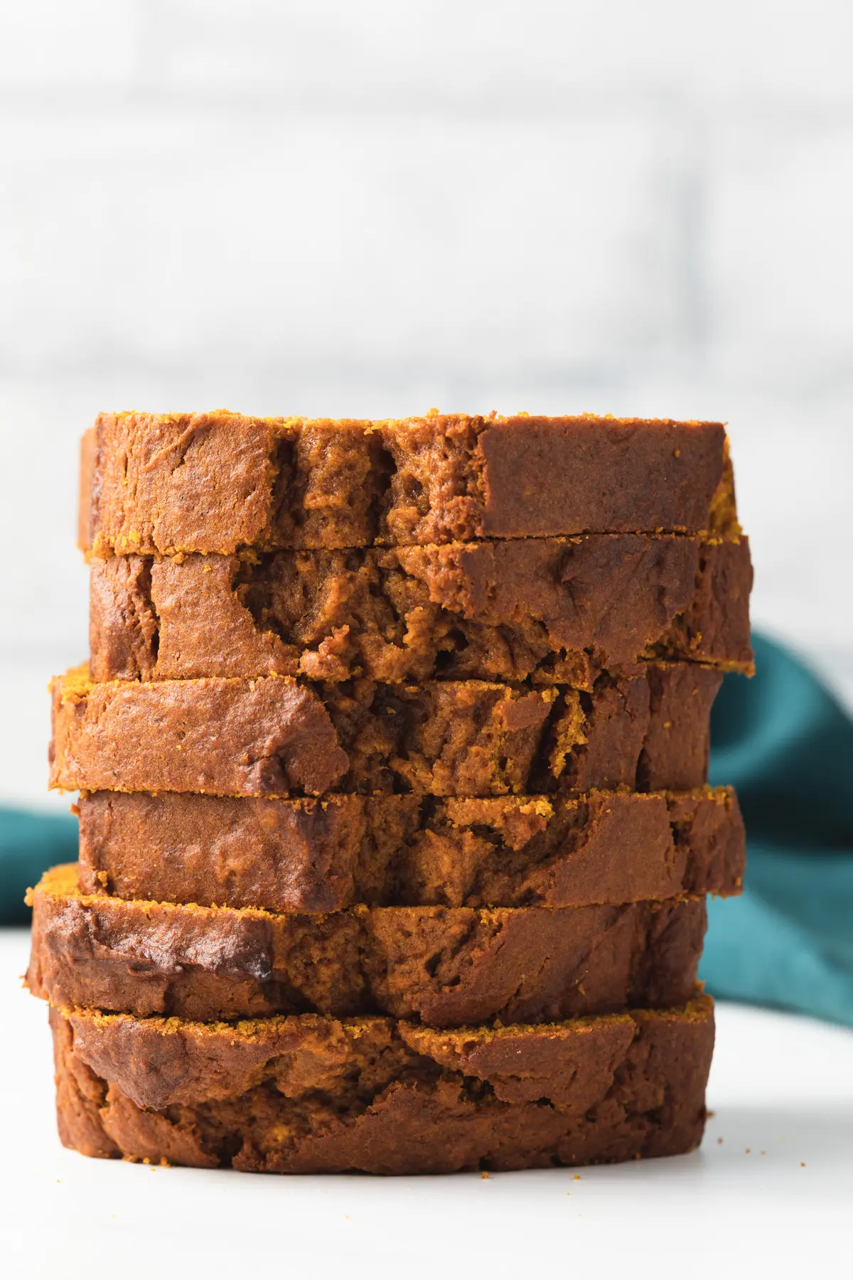 slices of pumpkin bread stacked six high