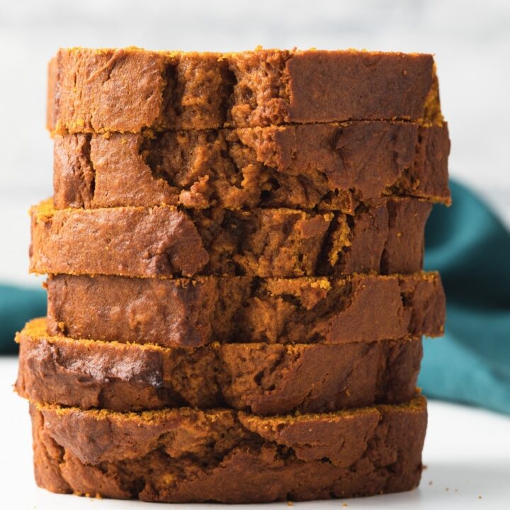 slices of pumpkin bread stacked six high