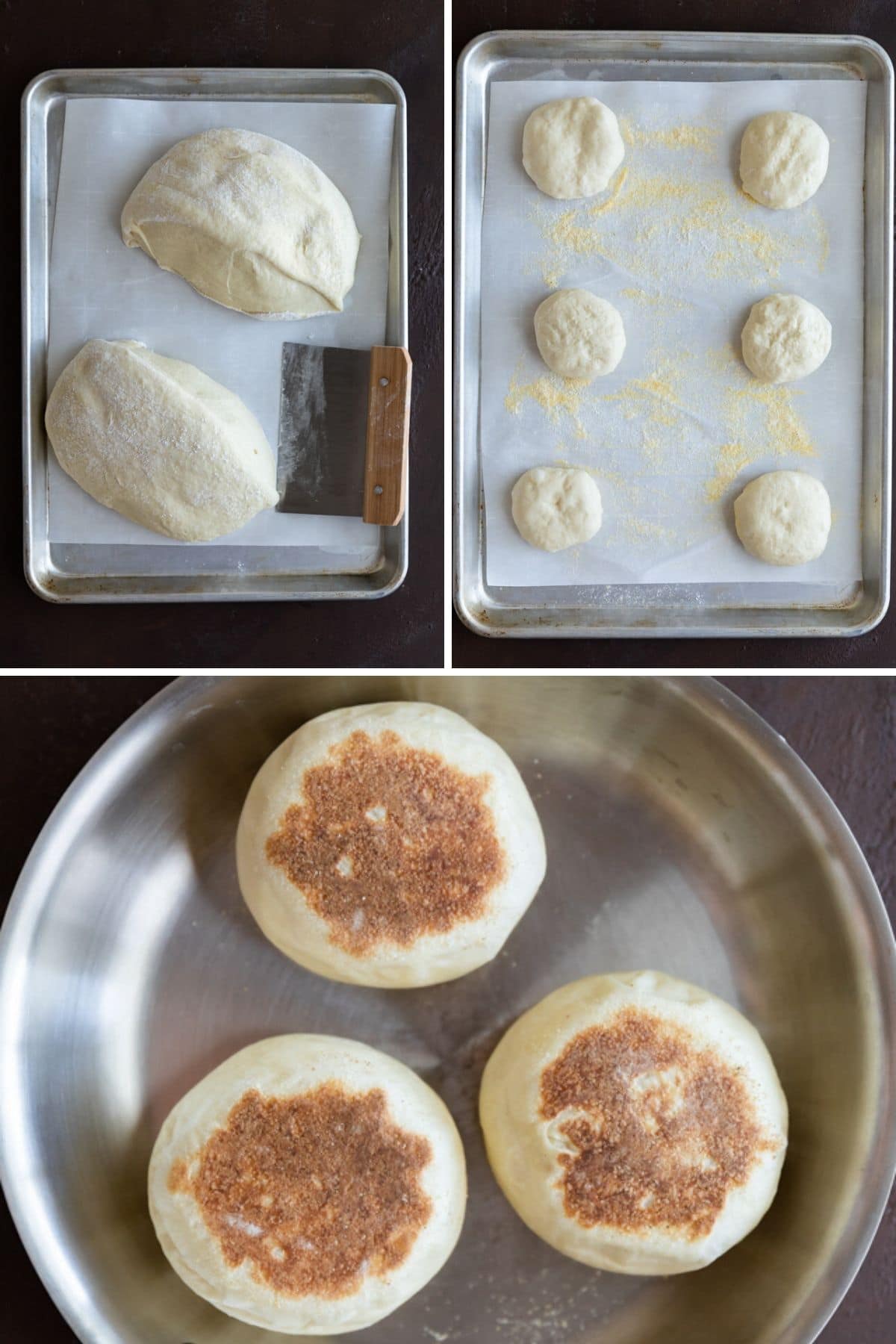 Process shots for shaping English muffins