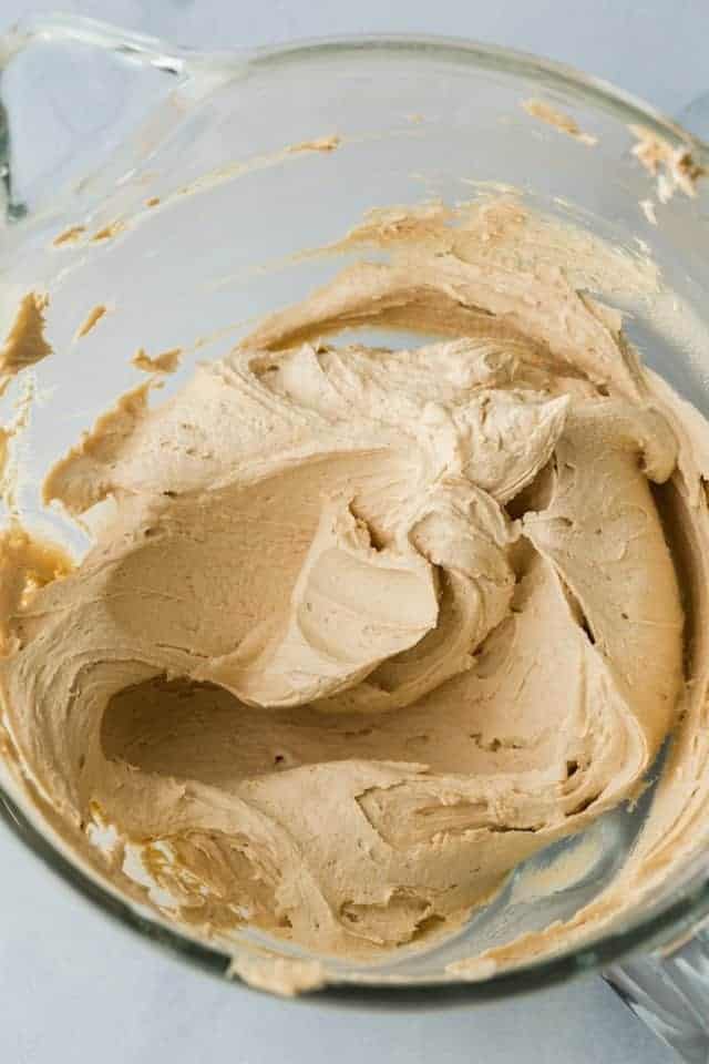 cookie butter frosting in glass bowl