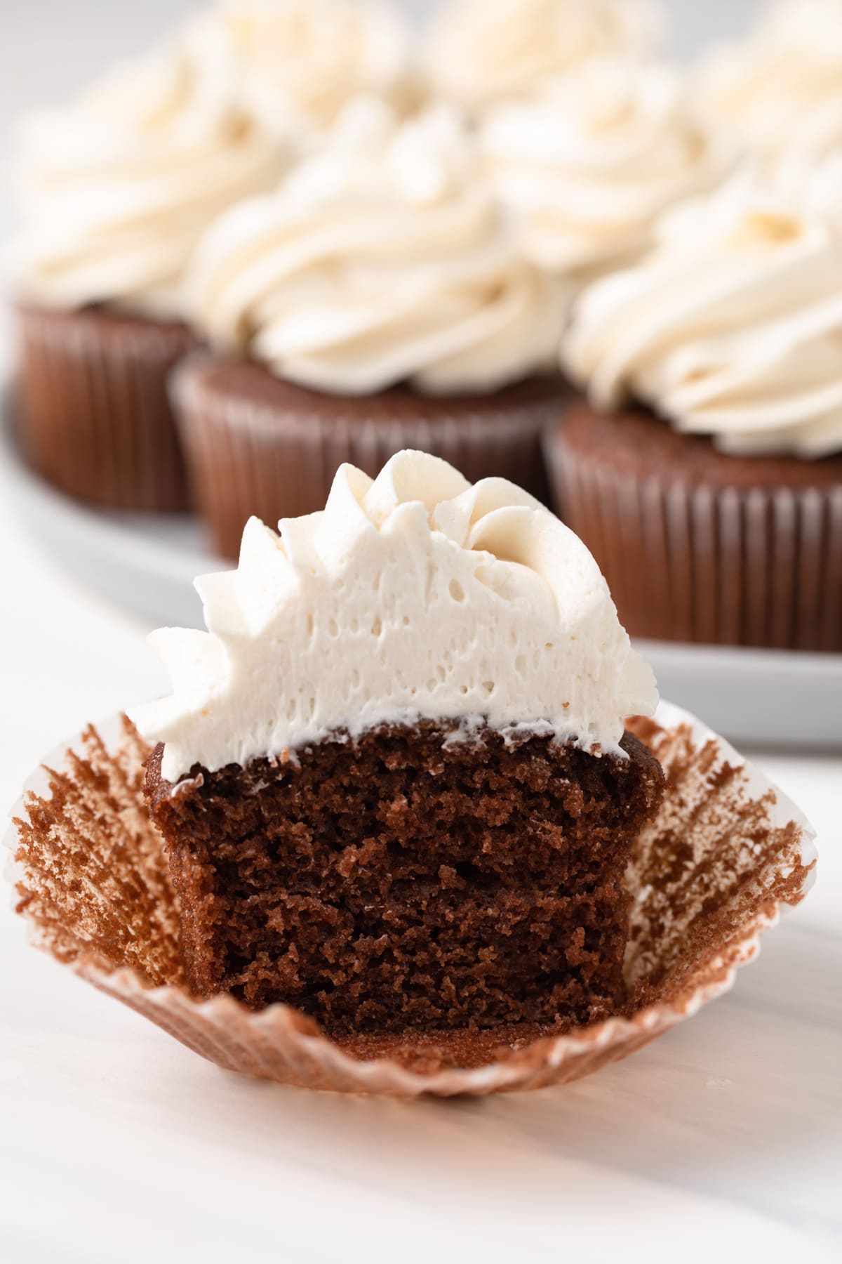 Dr Pepper cupcake cut in half