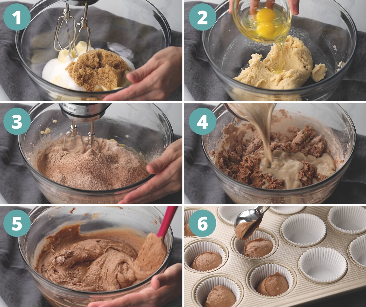 process shots showing how to make Dr Pepper cupcakes