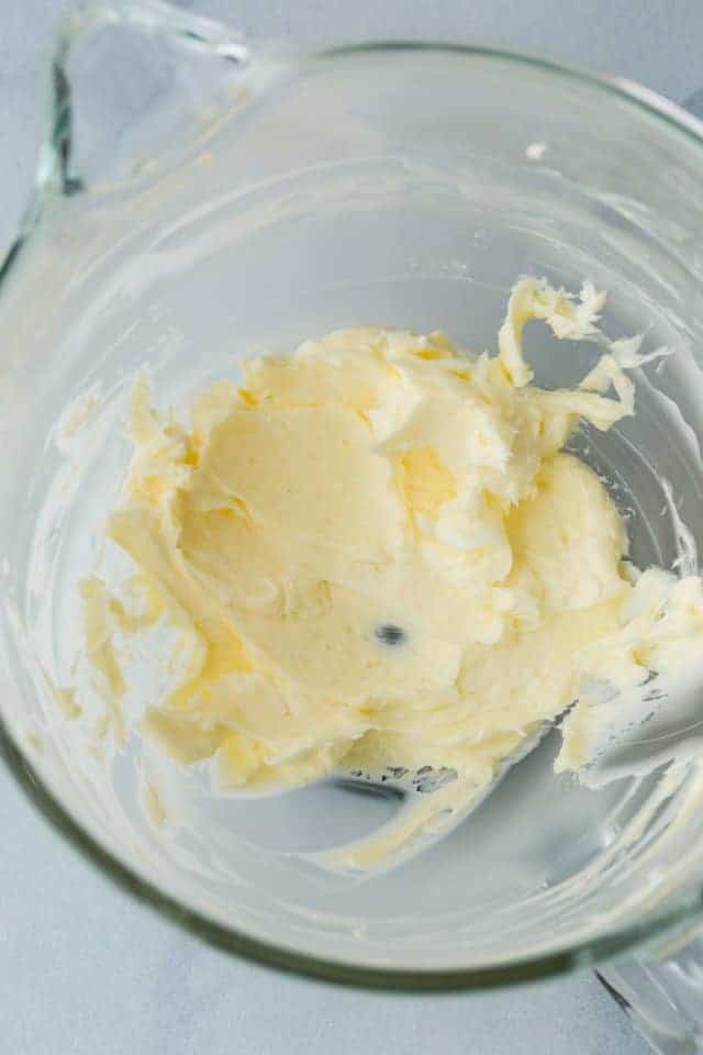 creamed butter in bowl