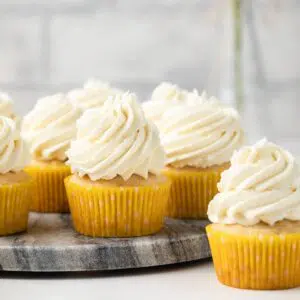 Close up of pineapple cupcakes.