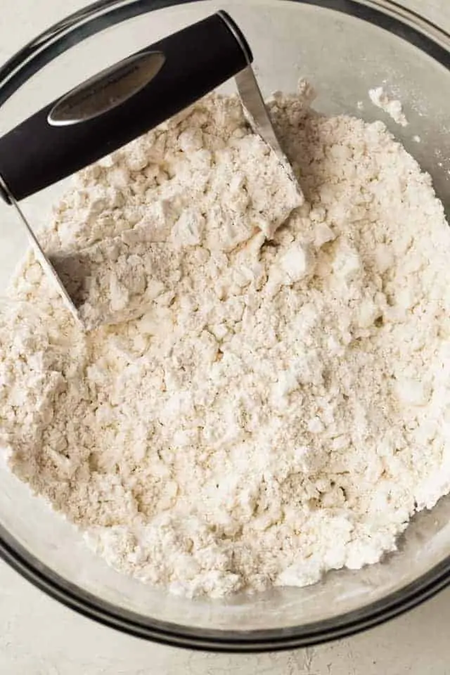Flour base for cream cheese biscuits in bowl