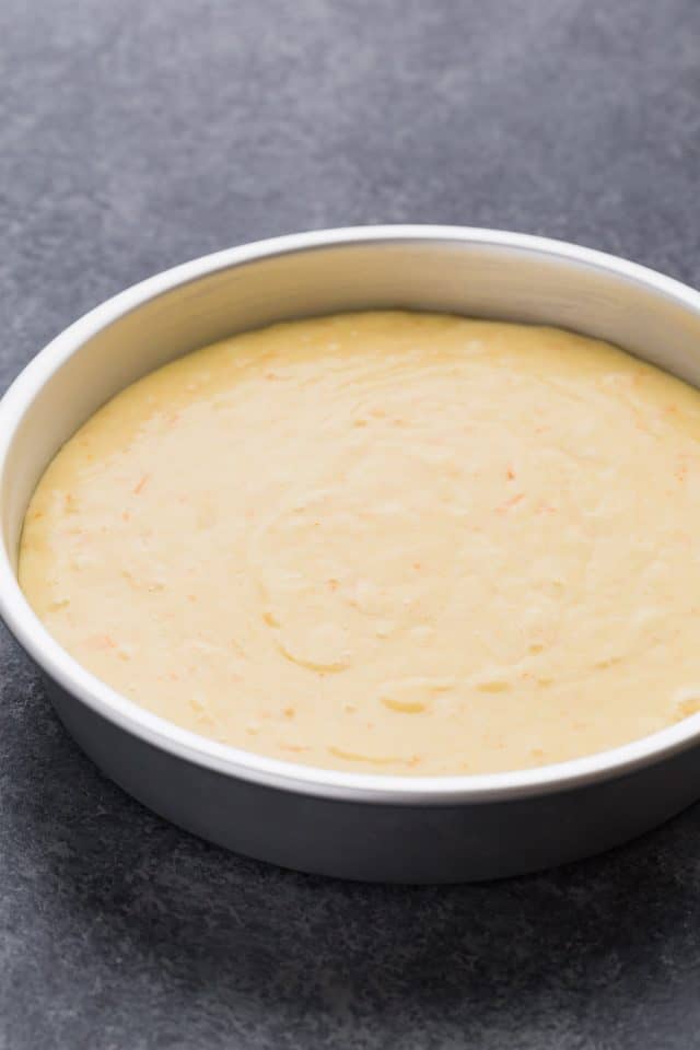 Unbaked Cranberry Orange Upside Down Cake in Pan
