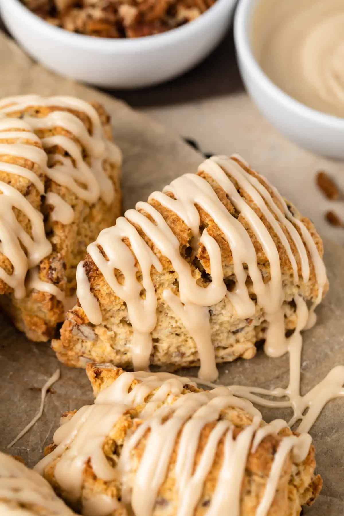 Overhead view of glazed scones