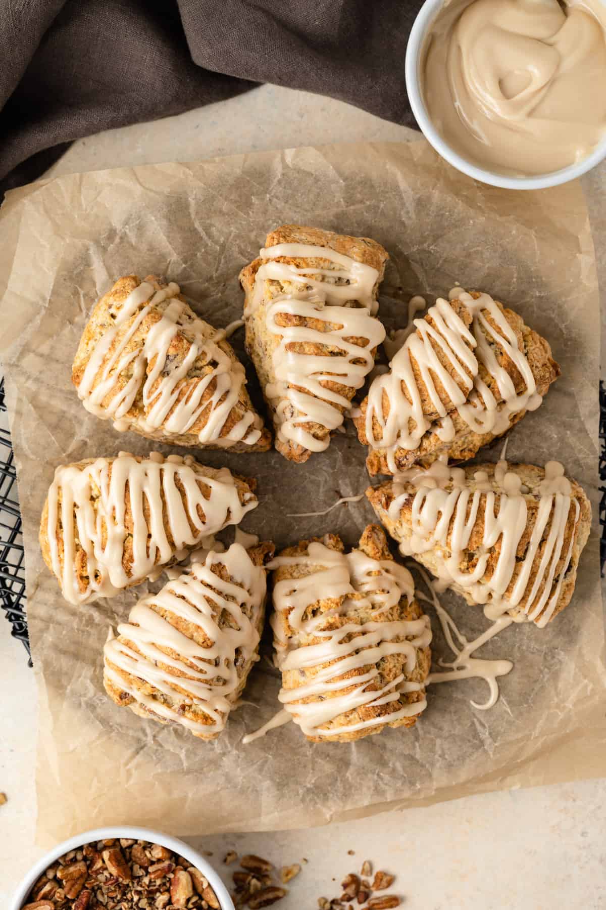Scones drizzled with maple glaze