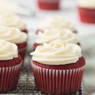 rich red velvet cupcakes with cream cheese frosting