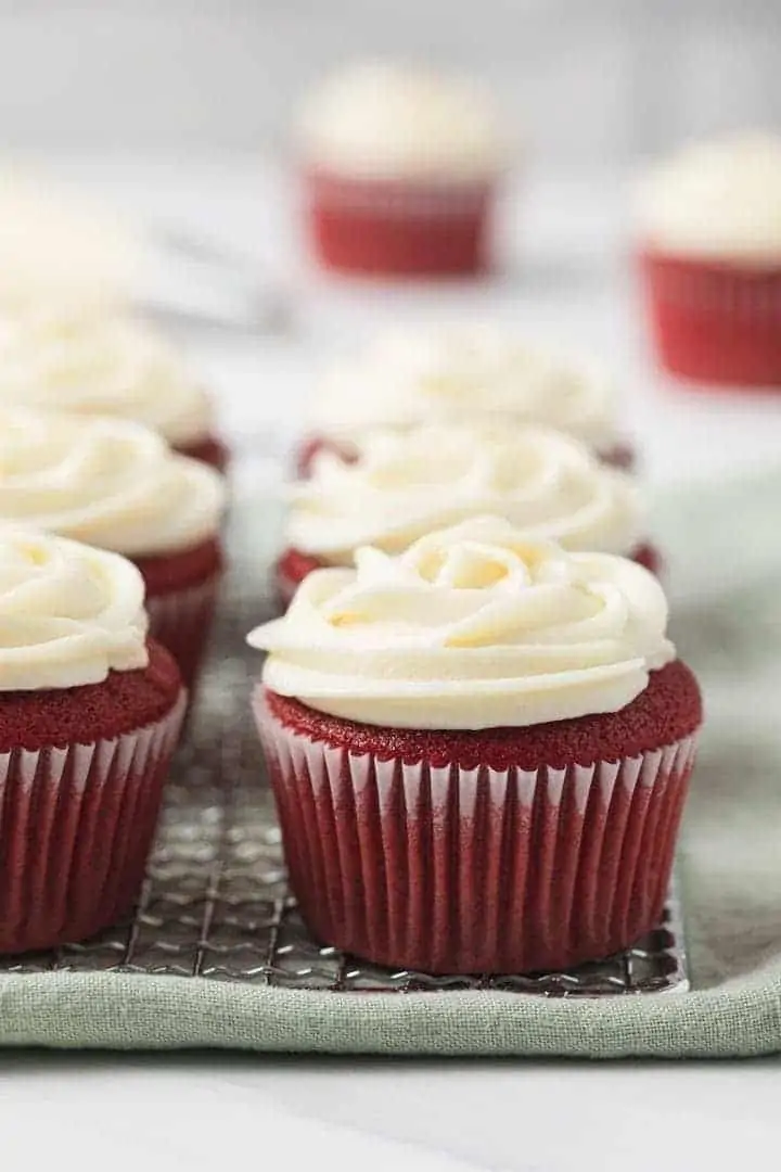 rich red velvet cupcakes with cream cheese frosting