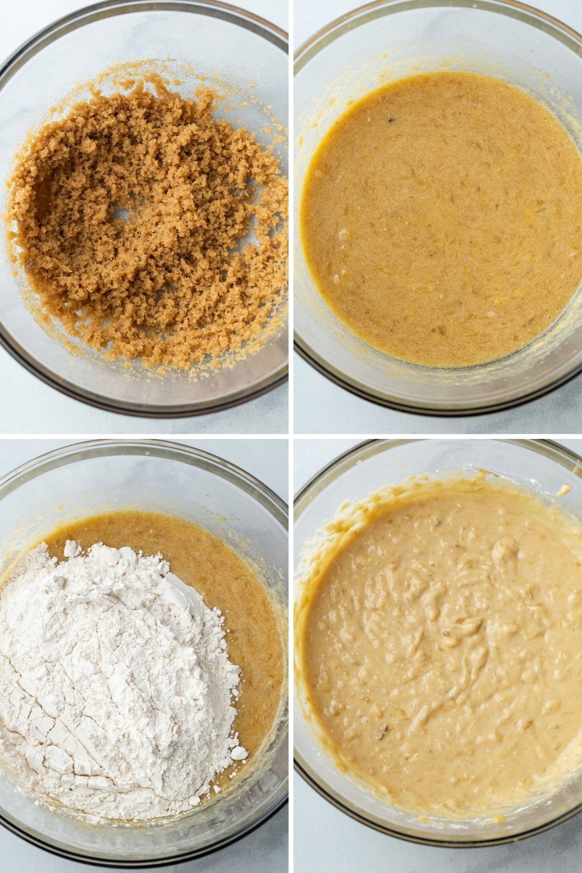 Process shots showing how to make banana bread.