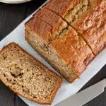 Loaf of banana bread sliced.