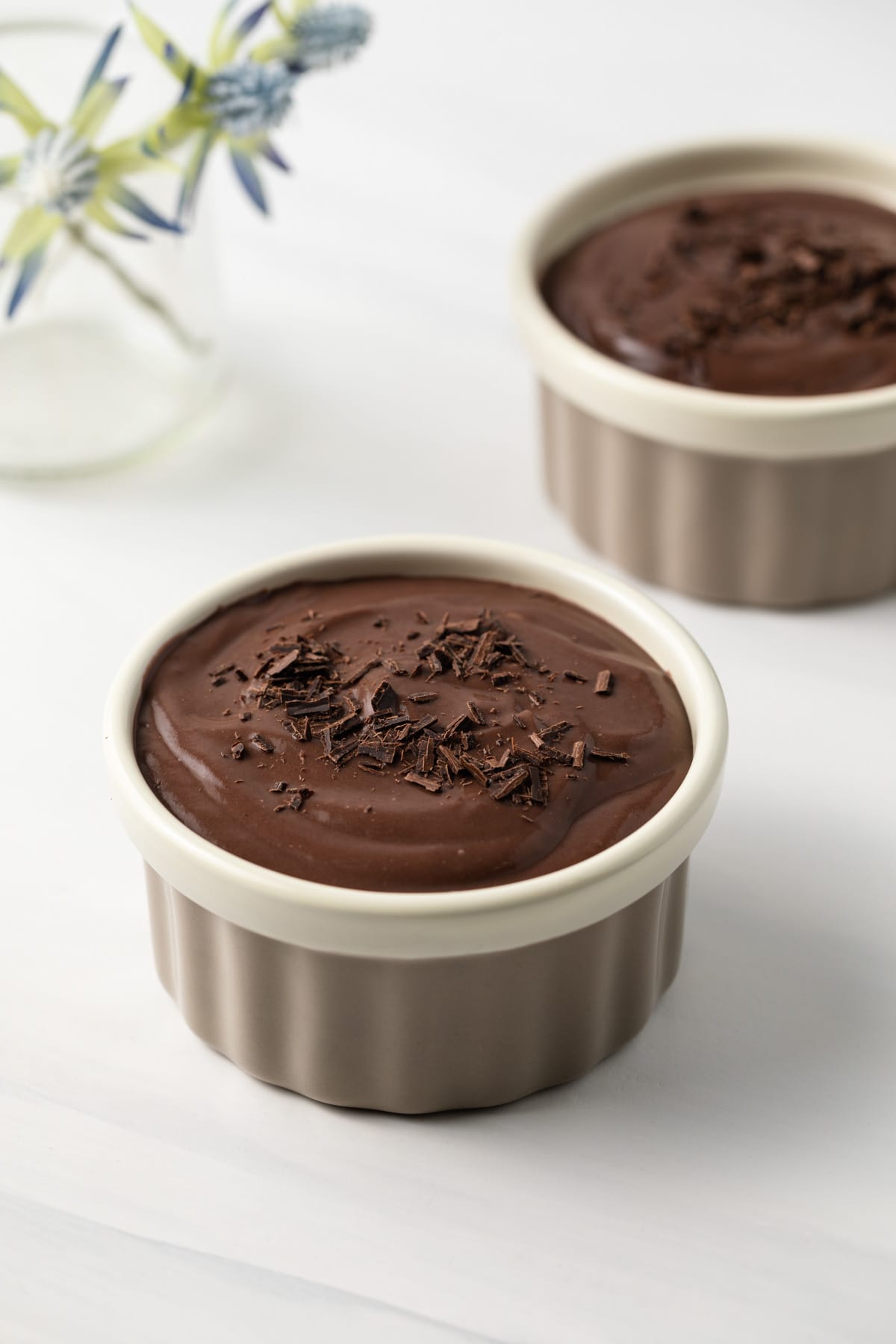 chocolate pudding in ramekins.