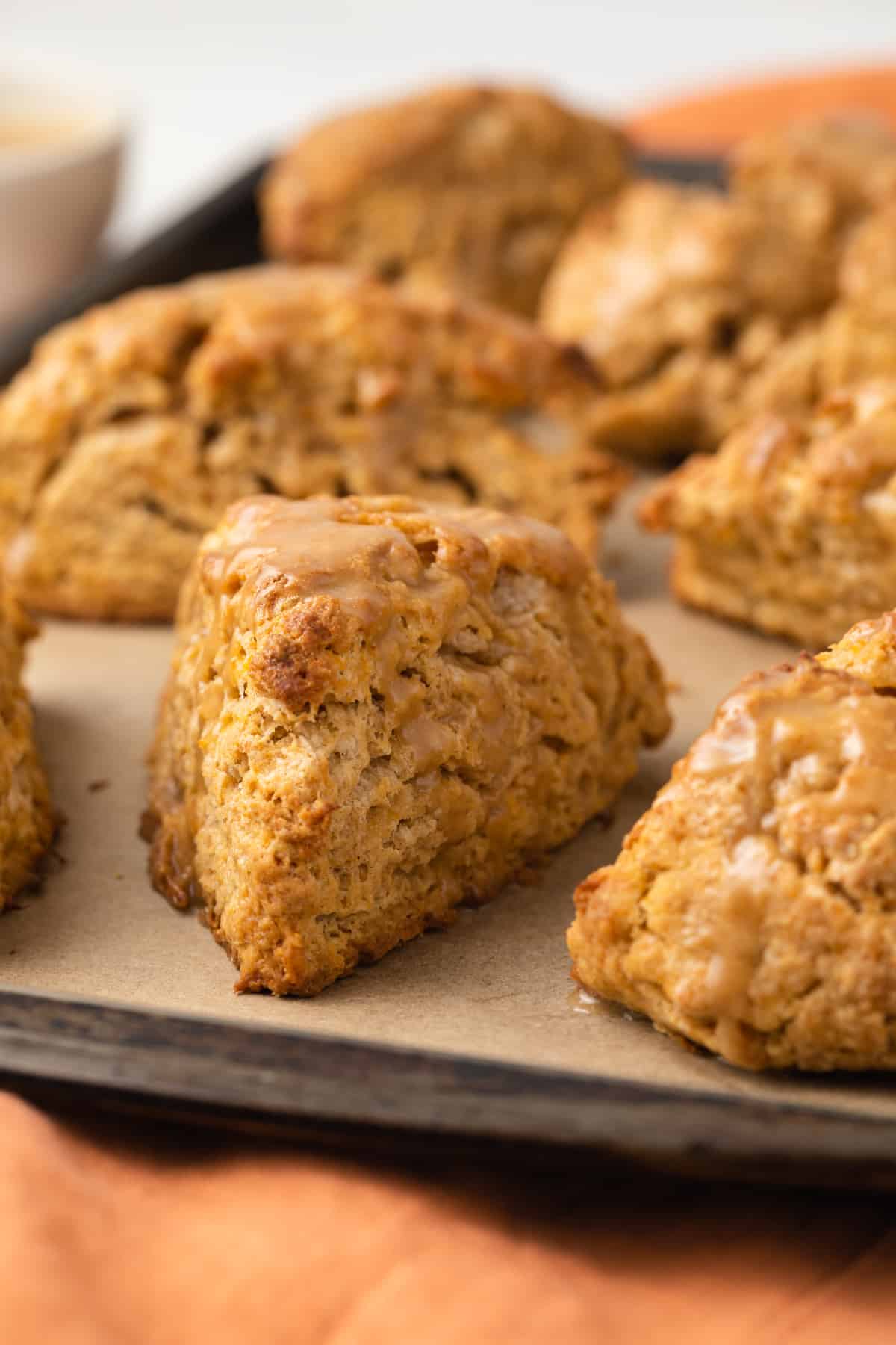 Front view of sweet potato scones.