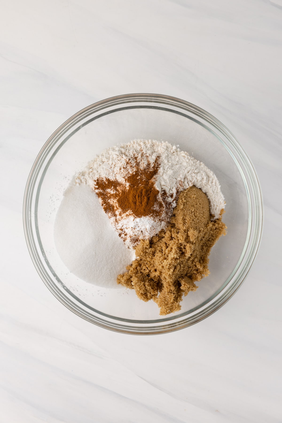 Dry ingredients in glass bowl.