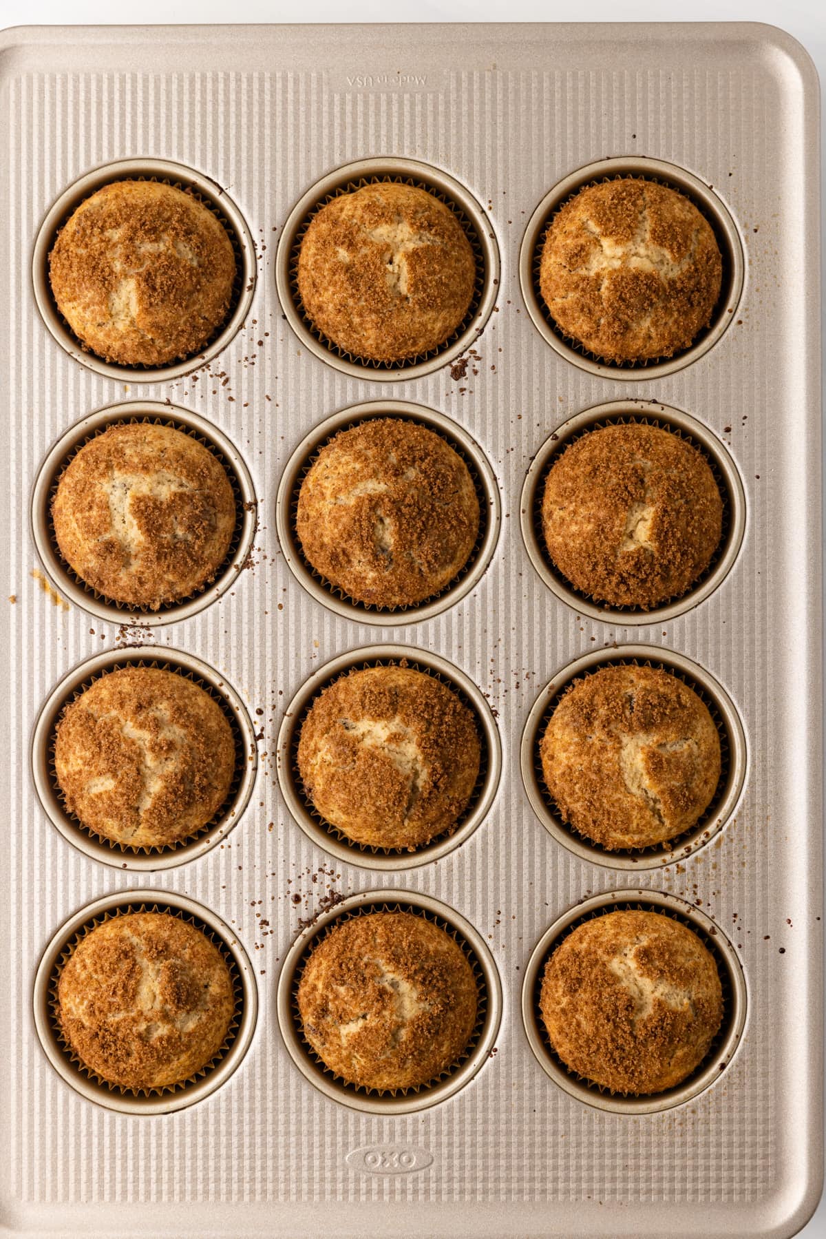 Baked muffins in muffin pan.