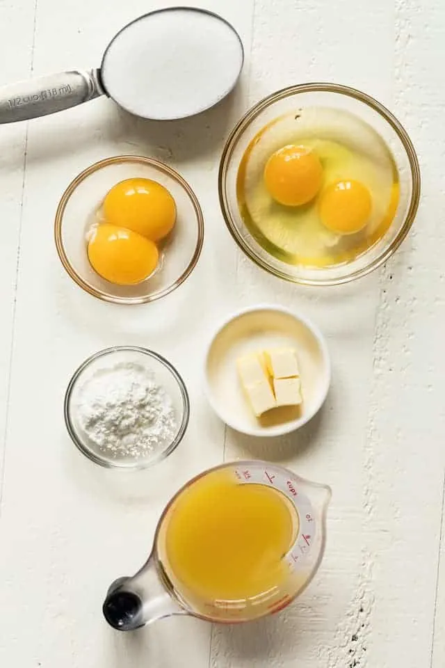 Overhead view of ingredients for pineapple curd