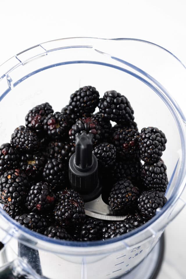 Fresh blackberries in food processor.
