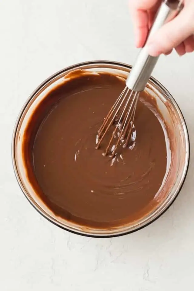 Melted Nutella and butter in a glass bowl