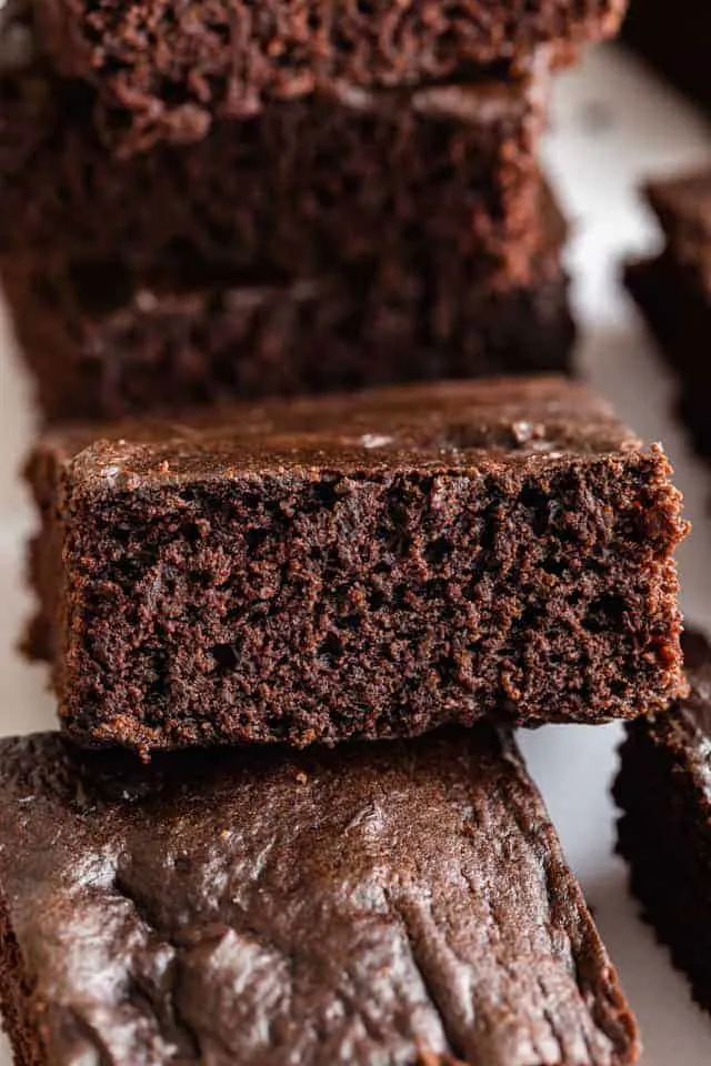 Close up of vegan brownies made with avocado, coconut sugar, and coconut milk