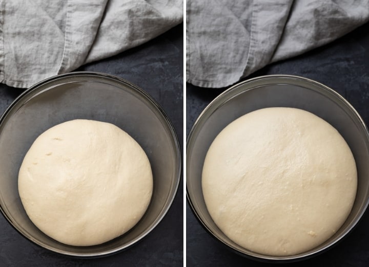 process of Hawaiian Sweet Rolls dough rise in bowl