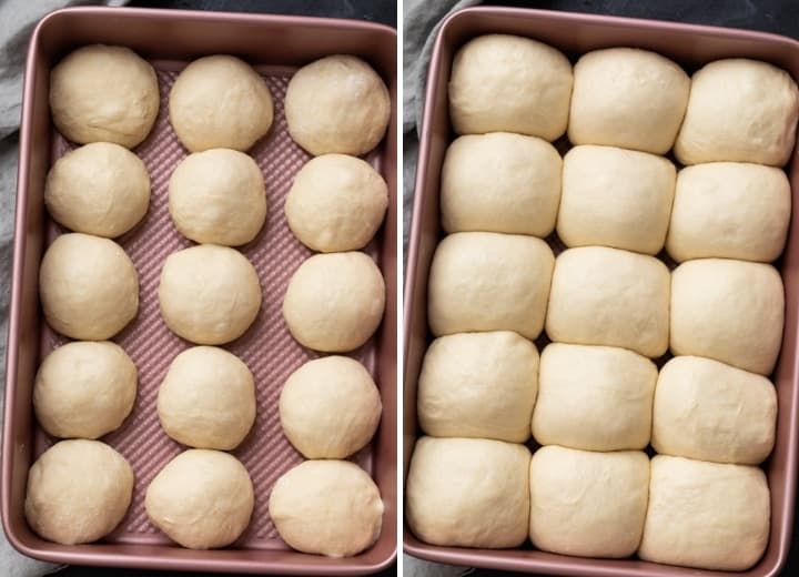 unbaked Hawaiian Sweet Rolls process shots for rising