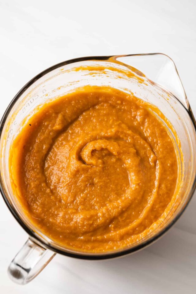 Sweet potato pie filling in a mixing bowl