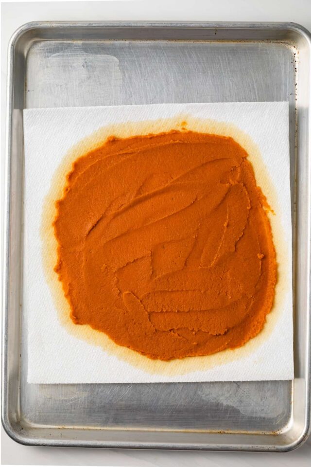 Pumpkin puree spread on paper towels