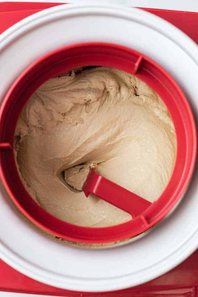 homemade coffee ice cream in an ice cream machine