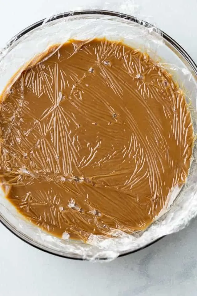 coffee custard covered with plastic wrap