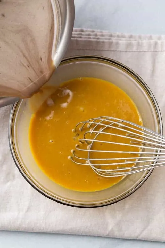 tempering egg yolks with coffee mixture