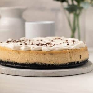 Side view of cappuccino cheesecake.