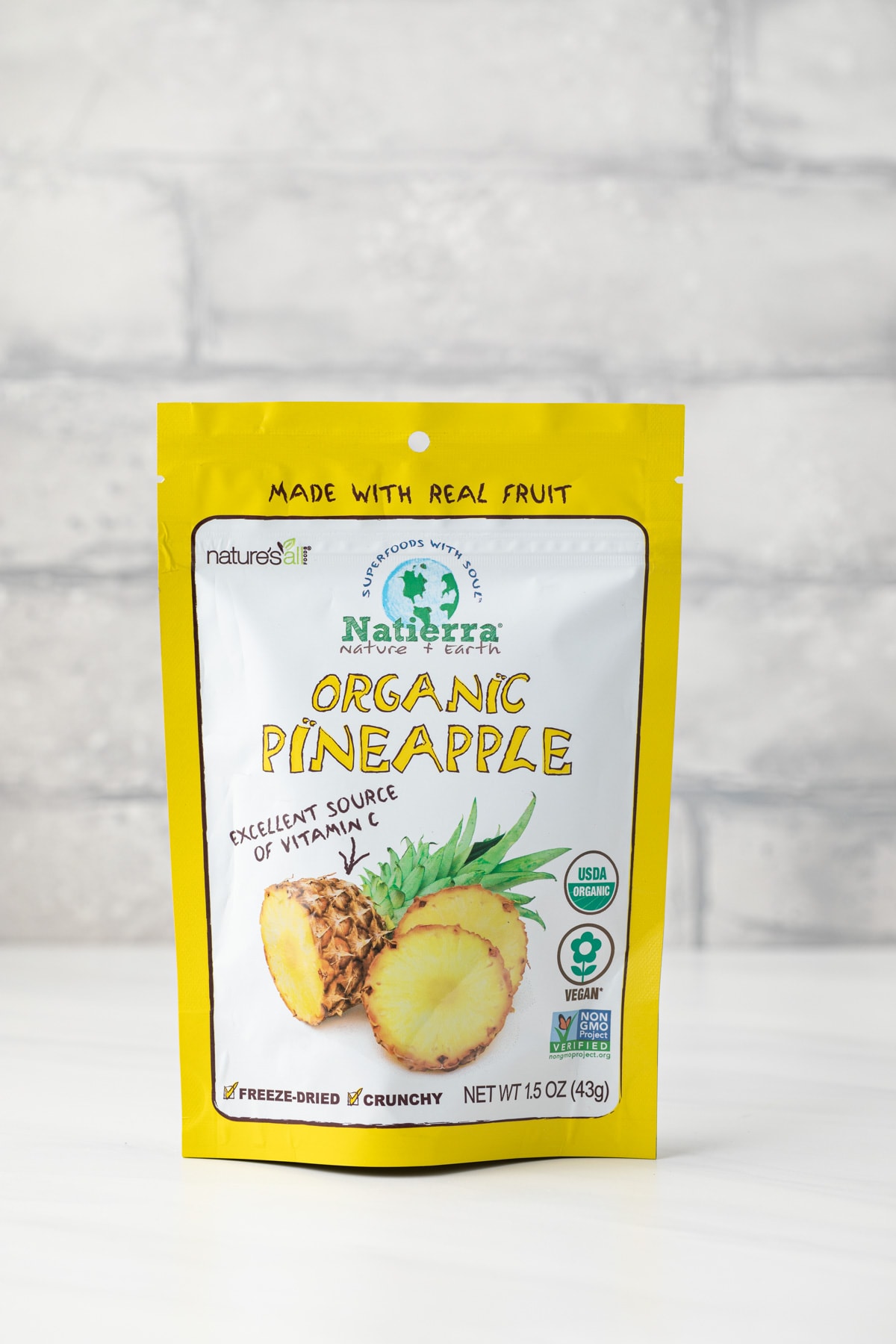 A bag of freeze dried pineapples