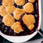 Overhead view of fresh cherry cobbler