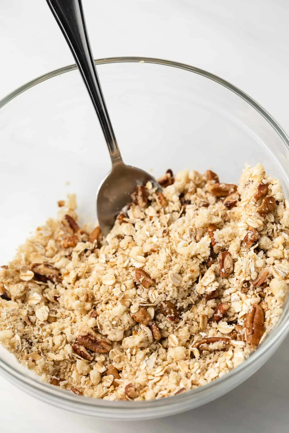 Pecan streusel ingredients in a mixing bowl