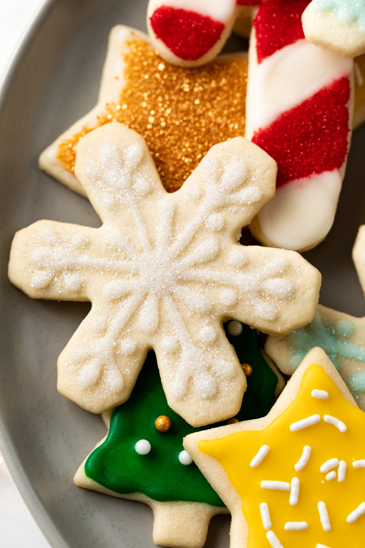 close up of decorated Christmas sugar cookies