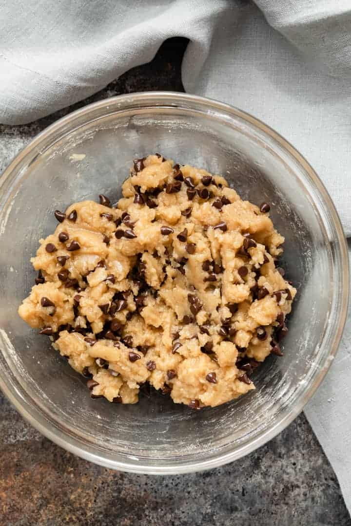 edible cookie dough in a glass bowl