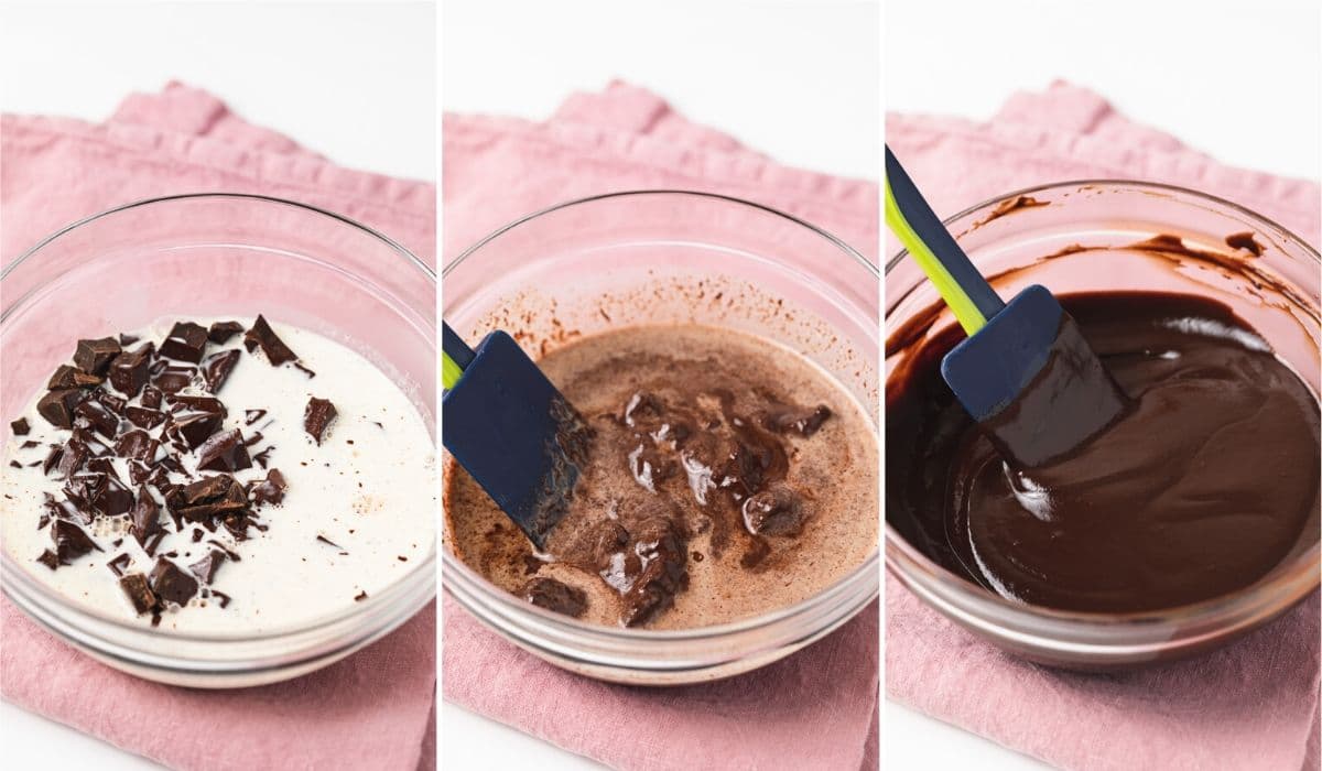 process shots showing how to make chocolate ganache