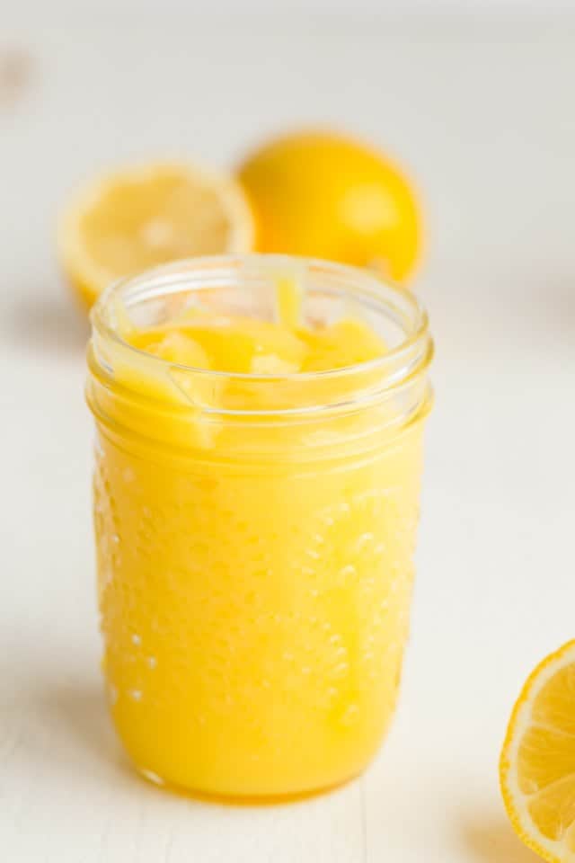 Side view of a jar of Lemon Curd.