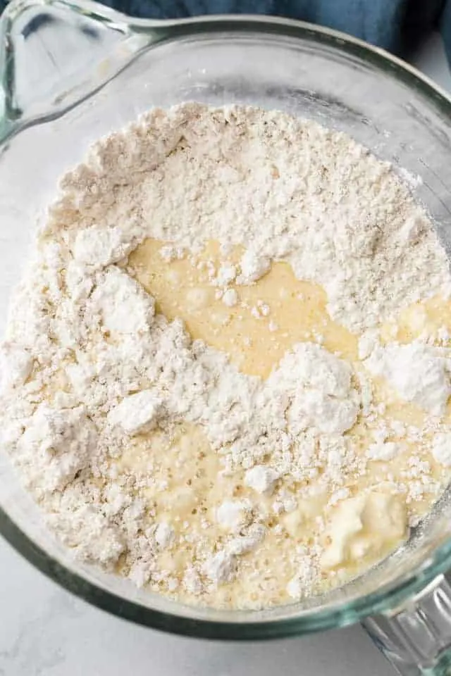 flour and garlic powder in a clear mixing bowl