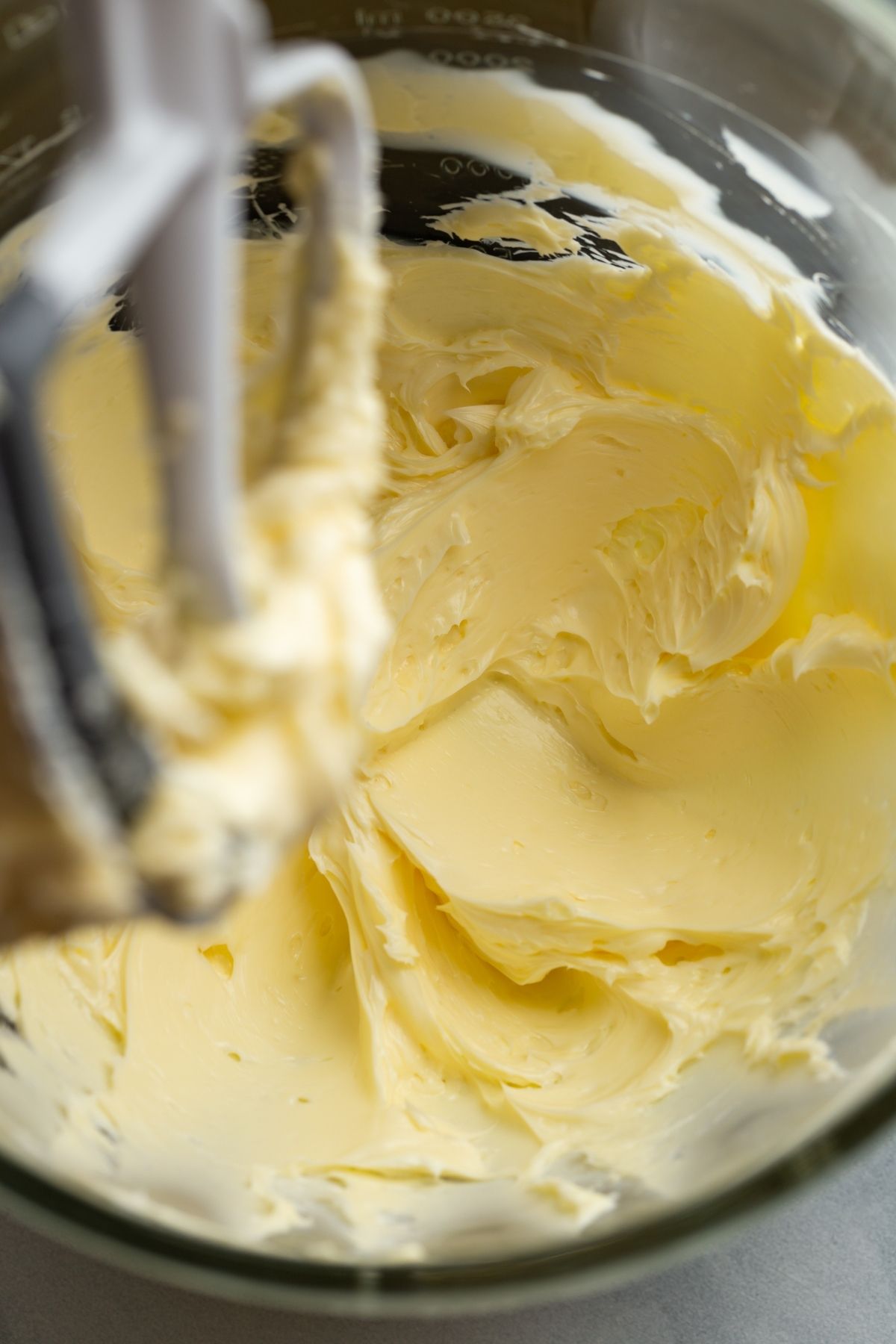 creamed butter in mixing bowl