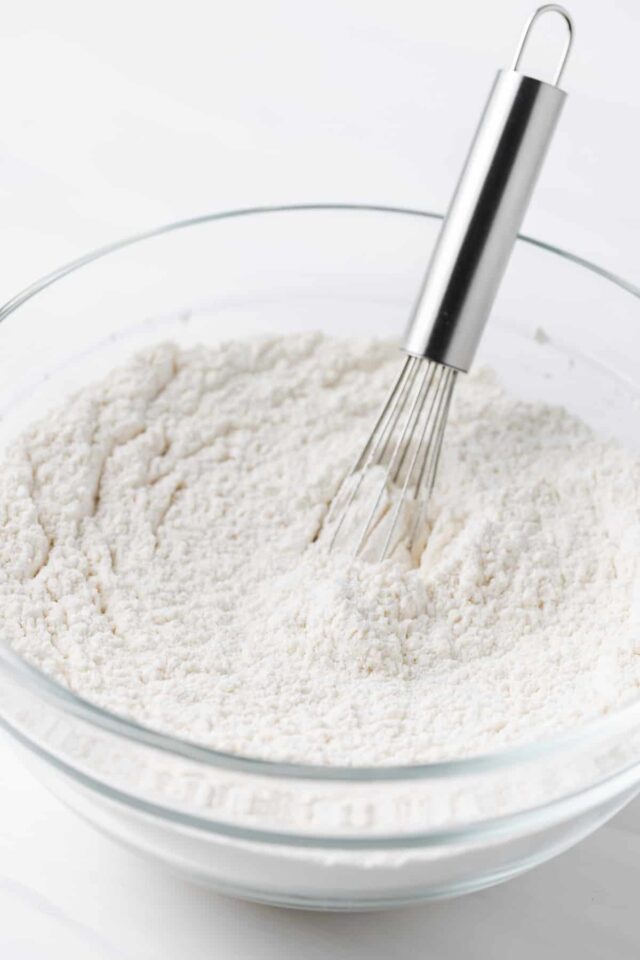 Flour and other dry ingredients being whisked