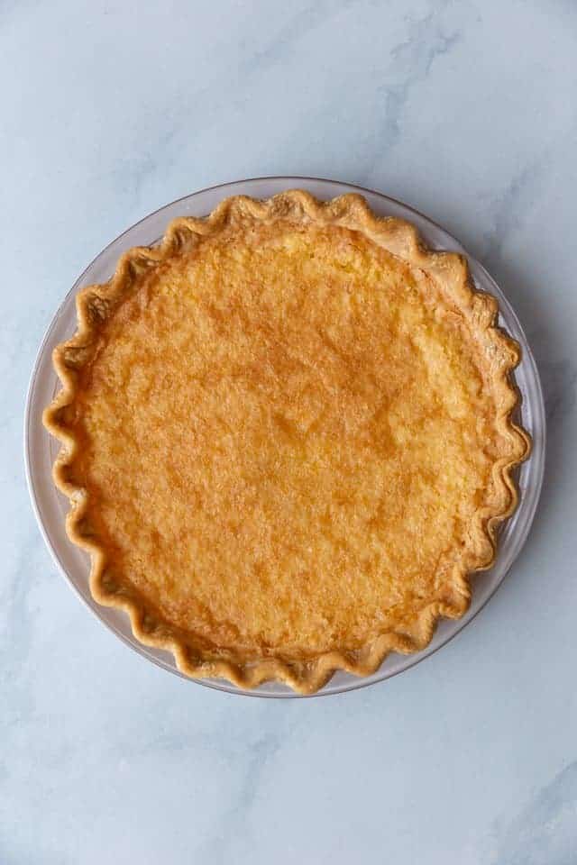 overhead view of a finished lemon chess pie